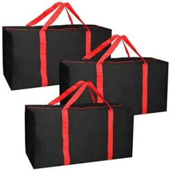 Jalousie 3 Pack Extra Large Heavy Duty Storage Bags Moving Bag Totes Storage Bin Space Saver Travel Duffel Bags - Made Of Tough 600D Oxford (Black-Red 3 Pack)
