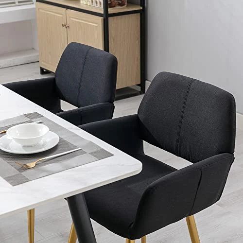 KCC Dining Chair Set Of 2, Upholstered Fabric Desk Chairs Small Armchair, Leisure Modern Living Room Accent Chairs With Metal Tube Legs For Kitchen, Dining Room, Guest Room Bedroom, Black 5 KCC Dining Chair Set Of 2, Upholstered Fabric Desk Chairs Small Armchair, Leisure Modern Living Room Accent Chairs With Metal Tube Legs For Kitchen, Dining Room, Guest Room Bedroom, Black - Image 5