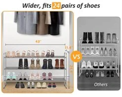 MISSLO Long 3 Tier Shoe Rack For Closet Shoe Organizer Storage Stackable Wide Shoe Shelf Holds 24 Pairs Of Men Sneakers, Women Heels, Boots, Grey -Songmics Furniture Shop 41yTMCyS7yL