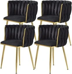 Tsuysi Velvet Dining Chairs Set Of 4, Modern Dining Chair With Golden Metal Legs, Woven Upholstered Dining Chairs For Dining Room, Kitchen, Vanity, Living Room (Beige) -Songmics Furniture Shop 41yVNl0Y8ZL. AC