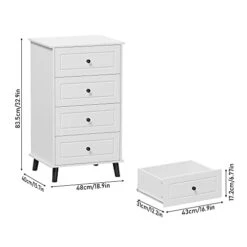 Function Home 4 Drawer Dresser & Chests Of Drawers, Tall Storage Dresser Wood Organizer Unit, Small Chester Drawers For Narrow/Small Spaces, Lingerie Chest White Dresser For Bedroom,Living Room,Closet -Songmics Furniture Shop 41yWyxsNidL