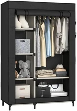 Buzowruil Canvas Wardrobe Portable Closet Wardrobe Clothes Storage With 6 Shelves And Hanging Rail,Non-Woven Fabric, Quick And Easy Assembly,Black 17 Buzowruil Canvas Wardrobe Portable Closet Wardrobe Clothes Storage With 6 Shelves And Hanging Rail,Non-Woven Fabric, Quick And Easy Assembly,Black -Songmics Furniture Shop 41yYnbq7BvL. AC