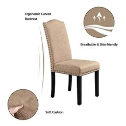Yaheetech Dining Chairs Upholstered Parsons Chairs Kitchen Living Room Chairs With Rubber Wood Legs And Nailhead Trim, Fabric Side Chairs For Dining Room, Kitchen And Living Room, Set Of 4, Khaki -Songmics Furniture Shop 41yaRC2HxSL
