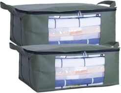 Wismart Large Capacity Zippered Clothes Storage Bags With Plastic Clear Window And Durable Handles Great For Seasonal Storage, Bedding, Blankets ,Foldable With Sturdy Zipper, 4 Pack, Green (Large, Green-4Pack) -Songmics Furniture Shop 41yeQ1raofL. AC