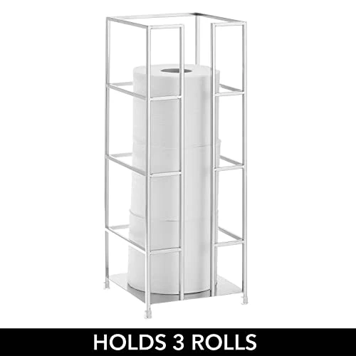 MDesign Metal Free-Standing Toilet Paper Reserve Tower Stand, 3-Jumbo Tissue Roll Storage Canister Holder For Bathroom Under Sink, Shelf, Beside Vanity, Cabinet, Corner, Citi Collection - Chrome 4 MDesign Metal Free-Standing Toilet Paper Reserve Tower Stand, 3-Jumbo Tissue Roll Storage Canister Holder For Bathroom Under Sink, Shelf, Beside Vanity, Cabinet, Corner, Citi Collection - Chrome - Image 4