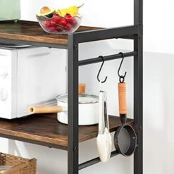 HOOBRO Bakers Rack, Microwave Stand, Kitchen Storage Shelf Rack With Hooks, Coffee Bar, 4 Shelves And Mesh Panel, Adjustable Feet, For Kitchen, Living Room, Coffee Station, Rustic Brown BF01HB01 -Songmics Furniture Shop 41ynoNGpnKL
