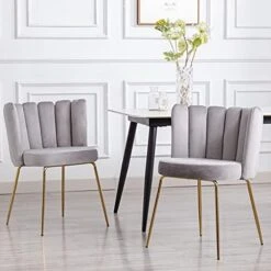 Janoray Velvet Dining Chairs Upholstered Gold Metal Legs Cream Mid Century Modern Accent Chair Set Of 2 For Living Room Kitchen Dining Room, Cream -Songmics Furniture Shop 41yo7wmrDbL. AC