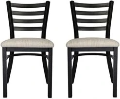 LUCKYERMORE Heavy Duty Metal Dining Room Chair Set Of 2 Upholstered Vinyl Leather Kitchen Chairs With Ergonomic Ladder Back,500lbs Weight Capacity Comfortable Cushion For Home Restaurant -Songmics Furniture Shop 41yu4E8SfaL. AC