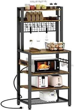 HHETOGOL Bakers Racks For Kitchens With Storage, Bakers Rack With Power Outlet, Coffee Bar, Kitchen Storage Rack With 10 S-Hooks, Kitchen Shelves For Spices, HPJ01B -Songmics Furniture Shop 41yuDZ36wyL. AC