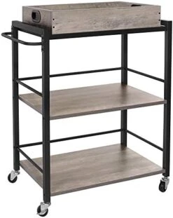VASAGLE Industrial Bar Cart For The Home, Serving Cart With Wheels And Handle, 3-Tier Beverage Cart With Removable Tray And Storage Shelves For Living Room Kitchen, Rustic Brown And Black ULRC72X -Songmics Furniture Shop 41yulFGELjL. AC
