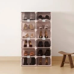 BINSIO Shoe Rack Closet Organizer And Storage, Portable Shoe Rack For Entry Way, Foldable Shoe Boxes, Fast Easy Assemble Shoe Cabinet, One Piece Sturdy Plastic Shoe Shelf, Clear Brown Doors, 6 Tiers 13 BINSIO Shoe Rack Closet Organizer And Storage, Portable Shoe Rack For Entry Way, Foldable Shoe Boxes, Fast Easy Assemble Shoe Cabinet, One Piece Sturdy Plastic Shoe Shelf, Clear Brown Doors, 6 Tiers -Songmics Furniture Shop 41yutr24yjL