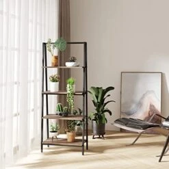 Novilla Bookshelf, 4-Tier Freestanding Storage Bookcase, Industrial Style Display Ladder Shelf For Living Room, Home Office, Bedroom, Kitchen, Walnut