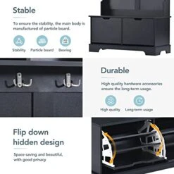 70.8 Inch Hall Tree,Entryway Bench With Coat Rack,Coat Tree With 3 Top Shelves And 2 Flip Shoe Rack Cabinets, Wood Hallway Organizer With Metal Hanging Hooks For Hallway, Living Room, Mudroom,Black -Songmics Furniture Shop 41z5hpyb2hL