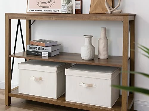 StorageWorks Decorative Storage Boxes, Storage Basket With Lid And Handles, Mixing Of Beige, White & Ivory, Large, 2-Pack 3 StorageWorks Decorative Storage Boxes, Storage Basket With Lid And Handles, Mixing Of Beige, White & Ivory, Large, 2-Pack - Image 3