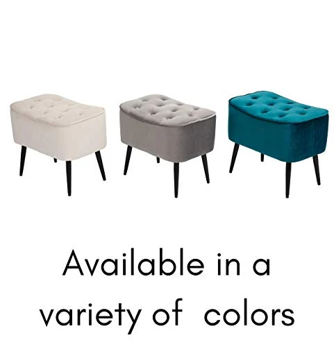 BIRDROCK HOME Tufted Curve Grey Ottoman – Velvet Foot Stool – Mid Century Modern Steel Legs - Soft Compact Padded Stool - Living Room Or Bedroom – Vanity Chair - Decorative Furniture 3 BIRDROCK HOME Tufted Curve Grey Ottoman – Velvet Foot Stool – Mid Century Modern Steel Legs - Soft Compact Padded Stool - Living Room Or Bedroom – Vanity Chair - Decorative Furniture - Image 3