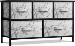 Sorbus Dresser With 5 Drawers - Storage Chest Organizer Unit With Steel Frame, Wood Top, Easy Pull Fabric Bins - Long Wide TV Stand For Bedroom Furniture, Hallway, Closet & Office Organization -Songmics Furniture Shop 41zBrvDkgVL