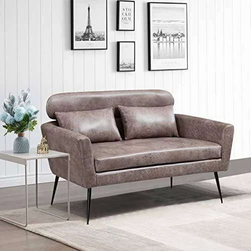 Betoko 51‘’ Loveseat Sofa Small Couch Two Seat Mid Century Modern Sofa With 2 Throw Pillows And Gold Metal Legs For Small Space Office Studio Apartments Bedroom,Ivory 7 Betoko 51‘’ Loveseat Sofa Small Couch Two Seat Mid Century Modern Sofa With 2 Throw Pillows And Gold Metal Legs For Small Space Office Studio Apartments Bedroom,Ivory - Image 7