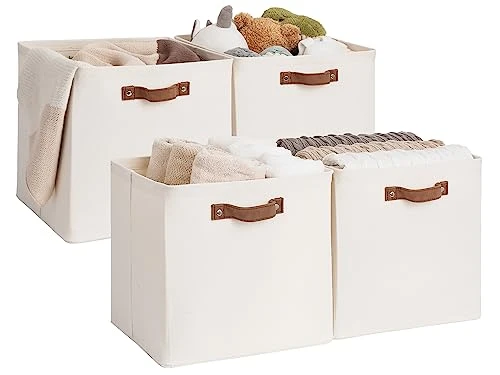 StorageWorks 13x13 Storage Cubes, Collapsible Storage Bins Organizer For Closet, Fabric Storage Box With PU Handles, Beige, 4-Pack 1 StorageWorks 13x13 Storage Cubes, Collapsible Storage Bins Organizer For Closet, Fabric Storage Box With PU Handles, Beige, 4-Pack
