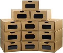 Cardboard Shoe Storage Boxes, 12 Pack, Medium(Maximum Size: Men's 10, Women's 12), Stackable Shoe Boxes, Waterproof Cardboard Shoe Box, Sturdy, Easy To Assemble, Shoe Organizer With Transparent Window. -Songmics Furniture Shop 41zDZ0kXxL. AC 1