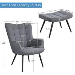 Topeakmart Accent Chair With Ottoman Set Upholstered Living Room Chair Fabric Arm Chair With Foot Rest Sofa Chair And Ottoman Set For Living Room Bedroom Office Grey -Songmics Furniture Shop 41zIScEQilL