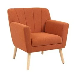 MELLCOM Mid Century Modern Accent Chair, Comfy Linen Fabric Club Chair With Solid Wood Legs Tufted Back, Upholstered Armchair Chairs For Living Room, Reading Room, Bedroom, Orange/Blue -Songmics Furniture Shop 41zK1yIFtoL