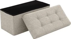 Ornavo Home Foldable Tufted Linen Large Storage Ottoman Bench Foot Rest Stool/Seat - 15" X 30" X 15" (Beige)