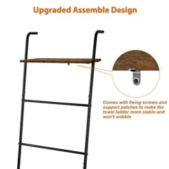 Vrisa Blanket Ladder Wall Leaning 5-Tier Metal Blanket Holder With Shelf Blanket Holder With Storage Basket Ladder Rack With 5 Hanging Hooks For Bathroom Living Room Bedroom Rustic Brown -Songmics Furniture Shop 41zS6Lc9HHL