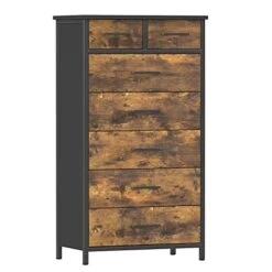 IKNEO 7 Drawer Tall Dresser, Industrial Wood Storage Dresser Clothes Organizer, Sturdy Steel Frame, Storage Dresser For Bedroom