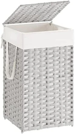 SONGMICS Handwoven Laundry Hamper, 23.8 Gal (90L) Synthetic Rattan Clothes Laundry Basket With Lid And Handles, Foldable, Removable Liner Bag, Gray ULCB51WG 24 SONGMICS Handwoven Laundry Hamper, 23.8 Gal (90L) Synthetic Rattan Clothes Laundry Basket With Lid And Handles, Foldable, Removable Liner Bag, Gray ULCB51WG -Songmics Furniture Shop 41zcmYoMNHL. AC