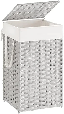 SONGMICS Handwoven Laundry Hamper, 23.8 Gal (90L) Synthetic Rattan Clothes Laundry Basket With Lid And Handles, Foldable, Removable Liner Bag, Gray ULCB51WG 12 SONGMICS Handwoven Laundry Hamper, 23.8 Gal (90L) Synthetic Rattan Clothes Laundry Basket With Lid And Handles, Foldable, Removable Liner Bag, Gray ULCB51WG - Image 12