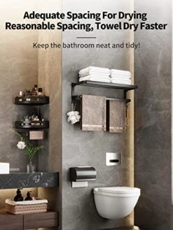 Towel Racks For Bathroom, Dual Folding Towel Rack, Black Bathroom Towel Rack Wall Mounted, Flat Towel Bar For More Stable Storage, Waterproof & Rustproof Space Aluminum, Drilling/Nail-free Glue,23.6in -Songmics Furniture Shop 41zfpRRsTQL