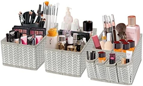 Homyfort Cosmetic Storage Basket Makeup Organizer, Multifunction DIY Adjustable Brush Holder Organizer Box Bins For Vanity, Bathroom Counter Or Dresser, Set Of 3 Blue 9 Homyfort Cosmetic Storage Basket Makeup Organizer, Multifunction DIY Adjustable Brush Holder Organizer Box Bins For Vanity, Bathroom Counter Or Dresser, Set Of 3 Blue - Image 9
