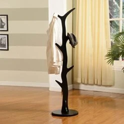 King's Brand Furniture - Wood Hall Tree Coat Rack Stand, Black Finish