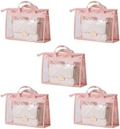 5 Pack Clear Tote Bag, Handbag Organizer PVC Transparent Anti-dust Cover Bag For Hanging Closet With Zipper And Handle Space-Saving Storage Bag (Color : Beige, Size : XXL) -Songmics Furniture Shop 41zjYM0De7L. AC 1