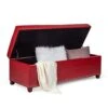 Homebeez Faux Leather Storage Ottoman Bench, Tufted Foot Rest Stool With Lift-Top & Nailhead Trim (Red/Large)