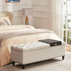 HUIMO Button-Tufted Ottoman With Storage In Upholstered Fabrics, Large Storage Bench For Bedroom, Living Room, Entryway, Storage Ottoman Bench With Safety Hinge Hold Up To 300lbs（Dark Teal） -Songmics Furniture Shop 41zmrQbXeOL. AC