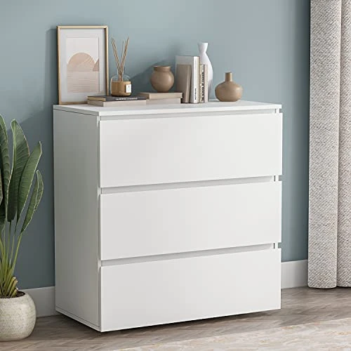 Homsee Modern 3-Drawer Dresser Chest, Wooden Dresser Tower With Wide Storage Space, Dresser Closet For Nursery Living Room Bedroom Hallway (White) 1 Homsee Modern 3-Drawer Dresser Chest, Wooden Dresser Tower With Wide Storage Space, Dresser Closet For Nursery Living Room Bedroom Hallway (White)