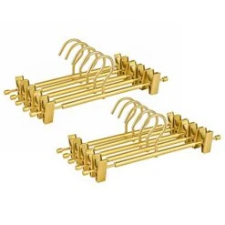 Amber Home Premium Matte Gold Aluminum Pants Hangers 10 Pack, 12.2” Extra Smooth & Durable Metal Skirt Slack Hanger, Light & Sturdy Metal Rack For Trouser With 2-Adjustable Non Slip Clips Swivel Hook