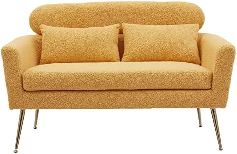 Betoko 51‘’ Loveseat Sofa Small Couch Two Seat Mid Century Modern Sofa With 2 Throw Pillows And Gold Metal Legs For Small Space Office Studio Apartments Bedroom,Ivory 13 Betoko 51‘’ Loveseat Sofa Small Couch Two Seat Mid Century Modern Sofa With 2 Throw Pillows And Gold Metal Legs For Small Space Office Studio Apartments Bedroom,Ivory - Image 13