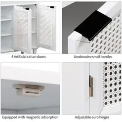 Bellemave Buffet Cabinet With 4 Rattan Doors Large Freestanding Sideboard Storage Cabinet Entryway Console Table For Living Room, Kitchen Dining Room, Entryway, White -Songmics Furniture Shop 41zv7orKOeL