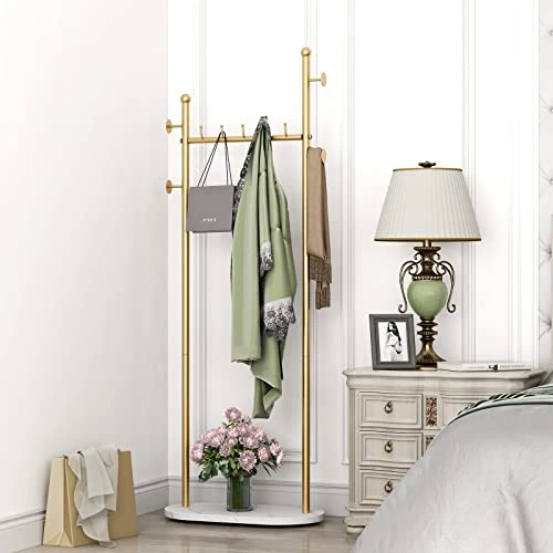 DR.IRON Gold Clothing Racks With Marble Base Modern Gold Coat Racks Freestanding Gold Clothes Rack With Shelves For Bedroom Heavy Duty Garment Racks In Hallway, Entryway 2 DR.IRON Gold Clothing Racks With Marble Base Modern Gold Coat Racks Freestanding Gold Clothes Rack With Shelves For Bedroom Heavy Duty Garment Racks In Hallway, Entryway - Image 2