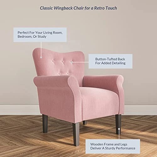 BELLEZE Modern Accent Chair Armchair For Living Room Or Bedroom With Wooden Legs, High Back Rest, Padded Armrest, And Comfortable Cushioned Seat - Allston (Pink) 4 BELLEZE Modern Accent Chair Armchair For Living Room Or Bedroom With Wooden Legs, High Back Rest, Padded Armrest, And Comfortable Cushioned Seat - Allston (Pink) - Image 4