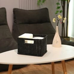 HOONEX Large Wicker Baskets For Storage, Woven Plastic Baskets For Organizing With Dual Handles, Baskets For Storage, Set Of 3, Black -Songmics Furniture Shop 41zyZviP0eL