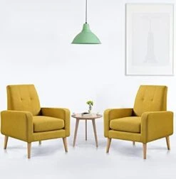 Funkeen Modern Accent Chairs Set Of 2 Living Room Arm Chairs Comfy Upholstered Fabric Chair With Arms Button Tufted Single Sofa Chair For Bedroom Dorm Apartment Office Small Spaces Mustard Yellow -Songmics Furniture Shop 41zz26WCNcL. AC