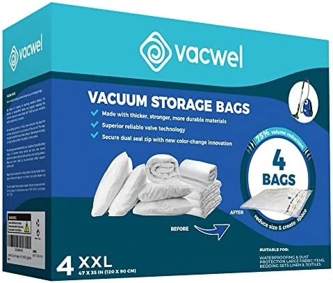 Vacwel 3-Pack XXL - Vacuum Storage Bags - Space Saver Bags For Clothes Storage – XL Comforters - Mattress Topper - Blanket Storage – Vacuum Sealer Bags – Ziplock Sealed - 3x XXL Bags (47x35in) - Bonus 1x Large Bag (32x21in) 11 Vacwel 3-Pack XXL - Vacuum Storage Bags - Space Saver Bags For Clothes Storage – XL Comforters - Mattress Topper - Blanket Storage – Vacuum Sealer Bags – Ziplock Sealed - 3x XXL Bags (47x35in) - Bonus 1x Large Bag (32x21in) - Image 11