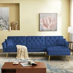 NOSGA Sectional Sleeper Sofa Couch Bed, Velvet L-Shaped Convertible Tufted Couch With Chaise Lounge, Rolled Arm Upholstered Nailhead Chesterfield Sofa With Movable Ottoman For Living Room(Grey) -Songmics Furniture Shop 51 FUH1oHjL. AC