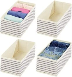 MDesign Soft Fabric Dresser Drawer And Closet Storage Organizer Bin For Bedroom - Holds Lingerie, Bras, Socks, Leggings, Clothes, Purses, Scarves, Lido Collection - 4 Pack - Black/Cream -Songmics Furniture Shop 51 G1TIGv0L. AC