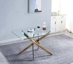 Modern Rectangular Glass Dining Table For 6-8 With Tempered Glass Tabletop And Silver Chrome Metal U-Shaped Bracket For Kitchen Dining Living Meeting Room Banquet Hall (Silver6) -Songmics Furniture Shop 51 KNaI2mwL. AC