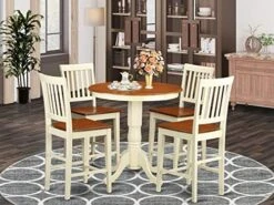 East West Furniture EDVN5-WHI-C 5 Piece Counter Height Dining Table Set Includes A Round Kitchen Table With Pedestal And 4 Linen Fabric Upholstered Dining Chairs, 30x30 Inch, Buttermilk & Cherry -Songmics Furniture Shop 51 L2idytXL. AC