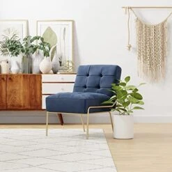 ELuxurySupply Armless Accent Chair | Upholstered Modern Living Room Chair With Metal Frame And Elegant Pintucking | Premium, Comfortable High Density Foam Cushion | Easy Assembly | Faux Black Leather -Songmics Furniture Shop 51 SX2J8auL. AC